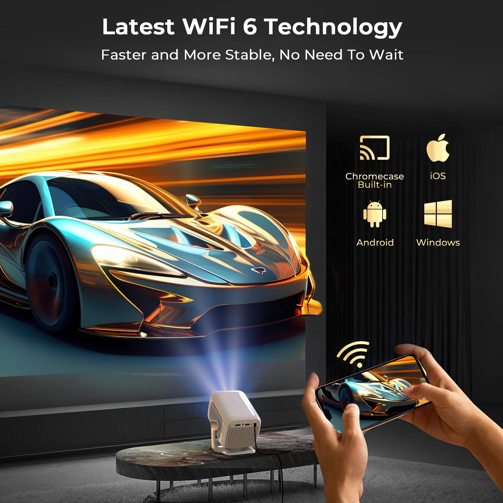 [Compatible con Netflix] Proyector Inteligente 1080P Nativo, Android 13 | Soporte 4K, Enfoque y Corrección Automáticos, 800 Lúmenes ANSI, Compatible con iOS/Android/TV Stick, LYNCAST
