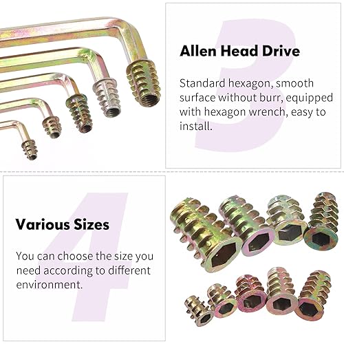 Miniatura 4 de Swpeet Juego de 215 piezas M4 M5 M6 M8 M10 de acero al carbono chapado en zinc para muebles de madera de acero al carbono con brida con brida