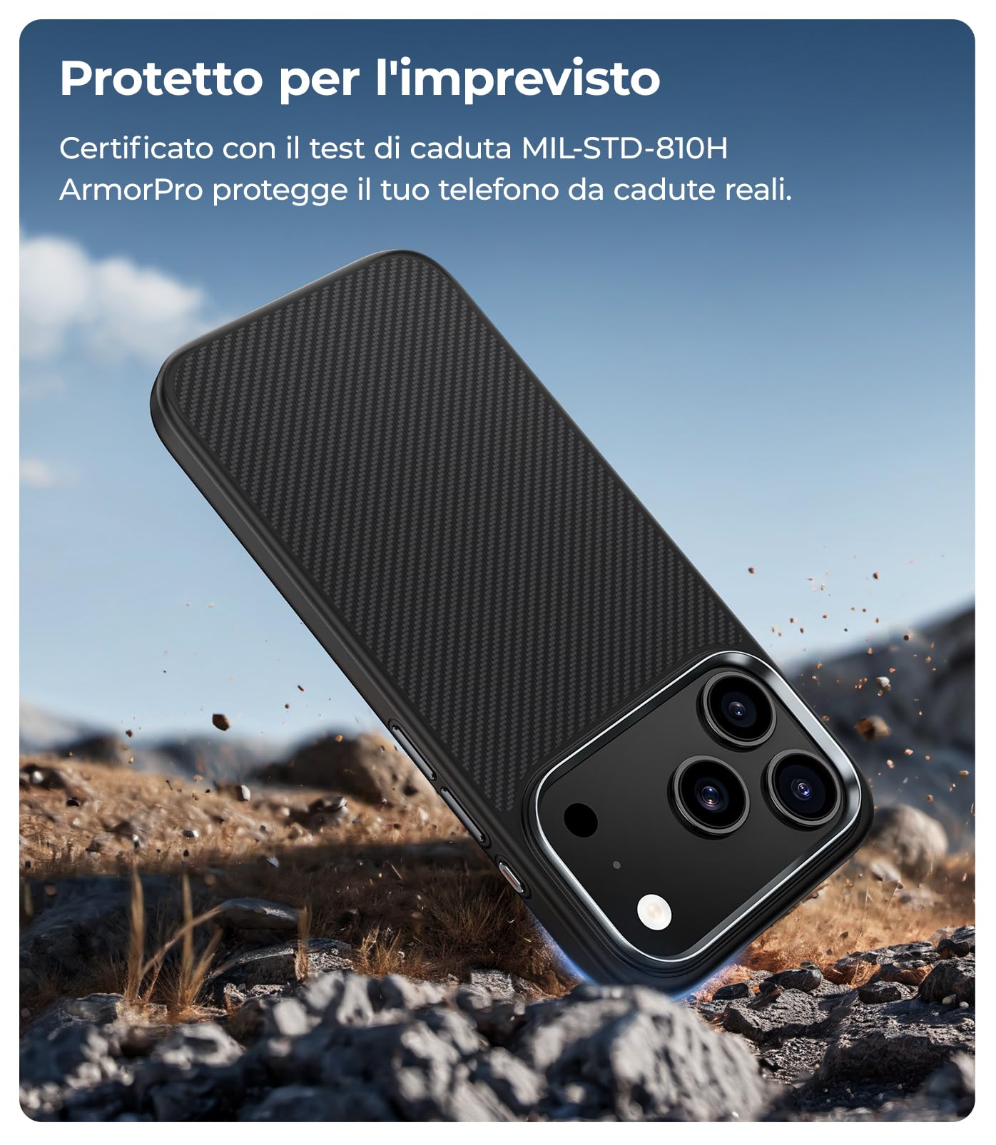BENKS ArmorPro Cover Antiurto per iPhone 17 Pro con Controllo Fotocamera Compatibile con MagSafe, Custodia Massima Protezione Militare e Forza Magnetica Estrema, Fibra Aramidica 600D e TPU, Nero
