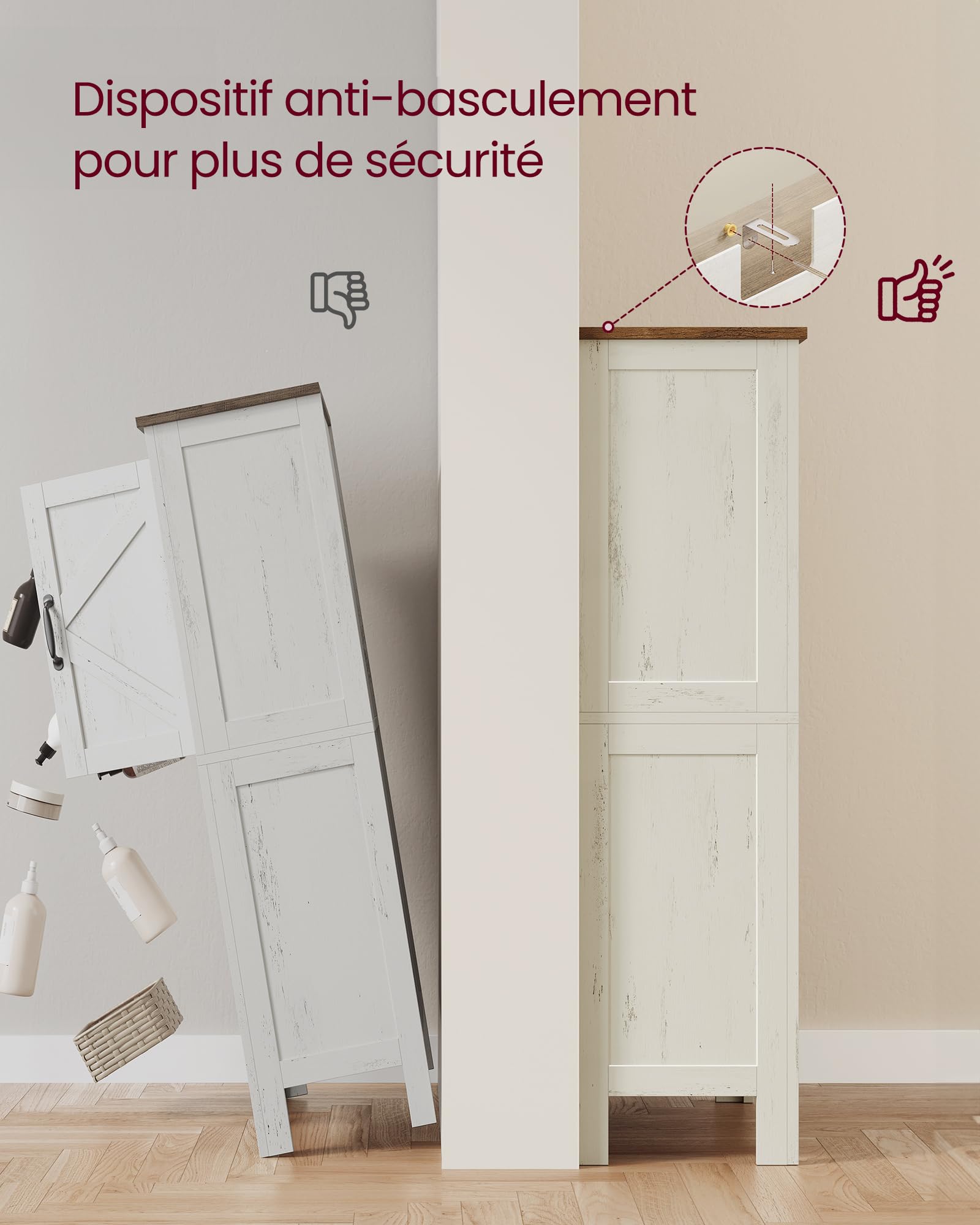 VASAGLE LIRY Collection – Armoire de Rangement avec Portes de Grange, Buffet Haut, Style Ferme, pour Cuisine, Salle de Bain, Salon ou Salle à Manger, Étagères Réglables, Blanc Rustique BBK773W01