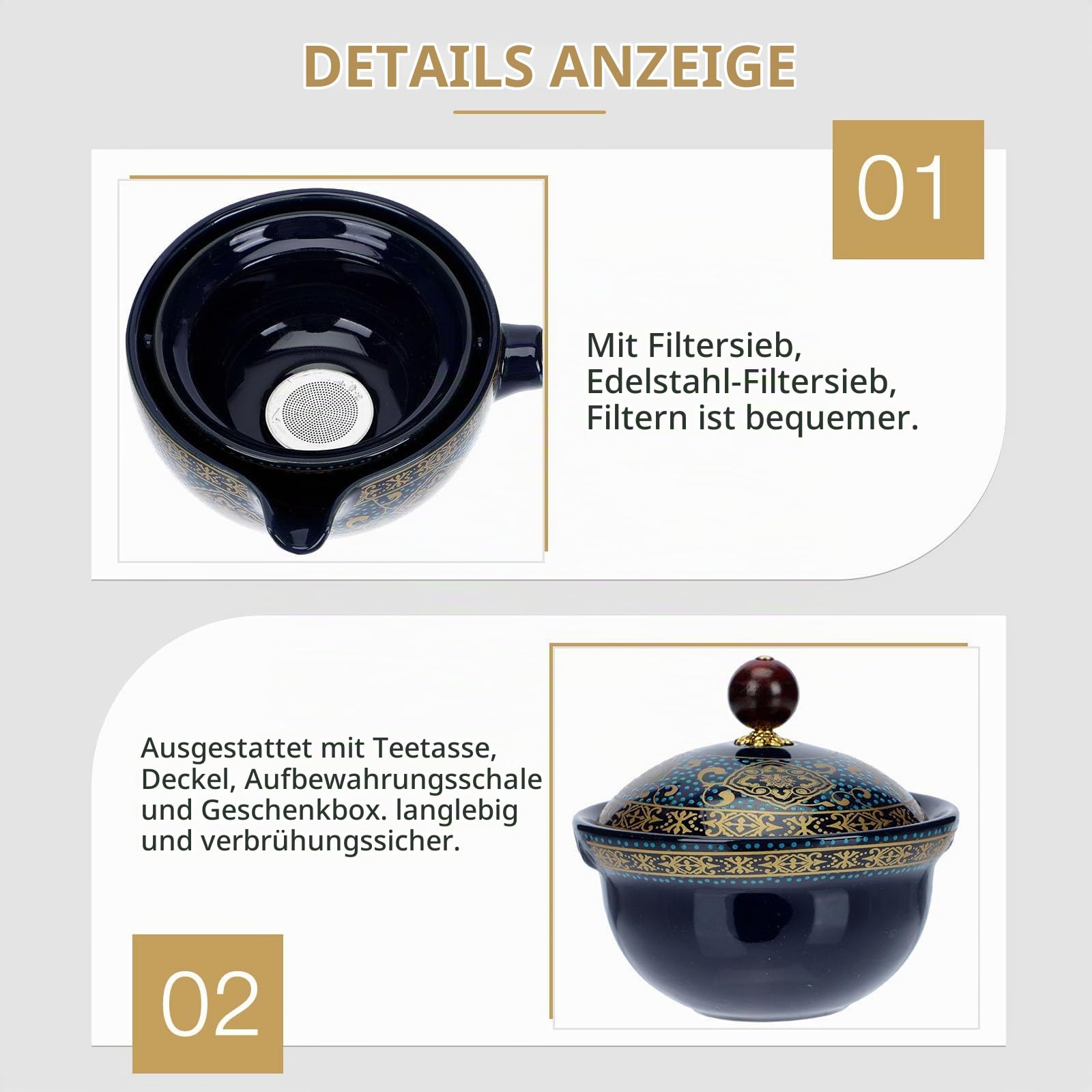 YARNOW Automatische Teekanne Aus Porzellan Teekanne Keramik Mit Edelstahlfilter 360° Drehbar Mit Tasse Lagerablage Und Geschenkbox Für Losen Tee Zuhause Oder Im Restaurant
