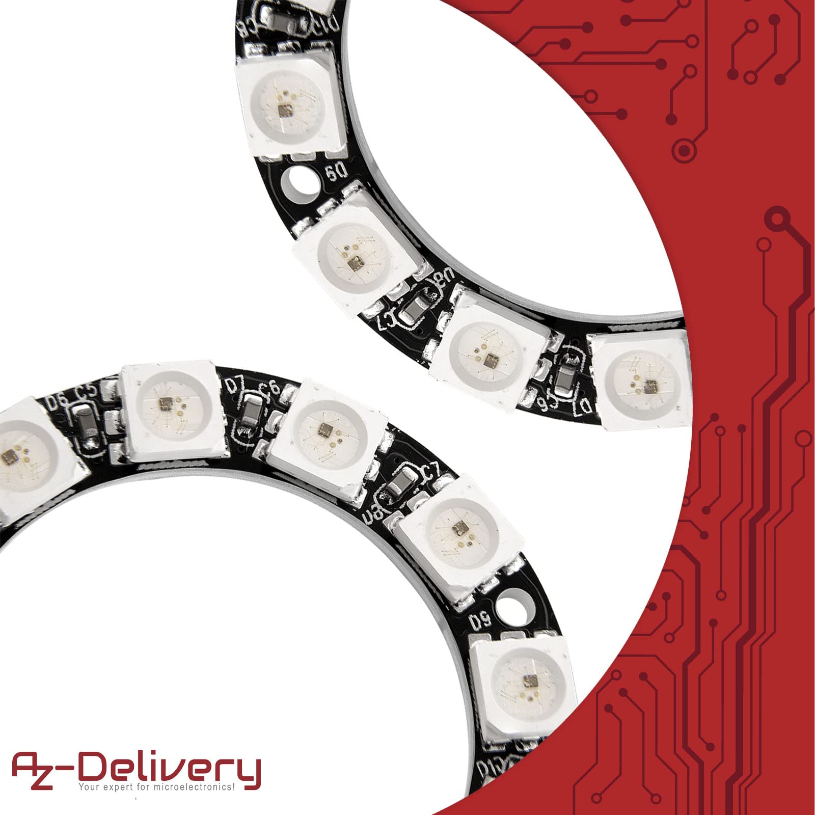 AZDelivery 5 x LED Ring 12 Bit RGB 38mm WS2812 5050 5V Development Board compatible with Arduino including eBook - Image 4