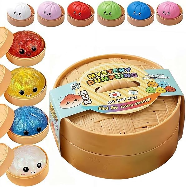 Dumpling Squishies,2026 New Dumplings Mystery Steamer Box - 10 Colors Random Mystery Gift Box,Glitter Dumpling Squishies,Squeeze Dough Ball Stress Relief Hand Toys,Surprise Trip - 1