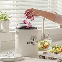 Vista 7 de Perfnique Contenedor de compost de cocina, contenedor de compostaje para encimera de 1.3 galones con tapa, cubo de compost interior incluye forro