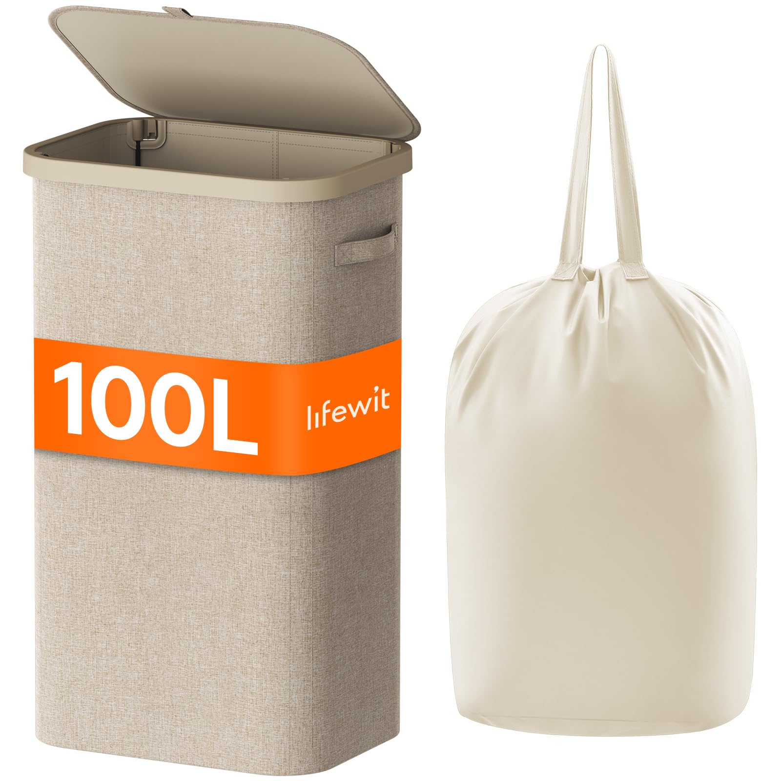 Lifewit 105L Laundry Basket with Lid, Washing Basket with Handles and Bag