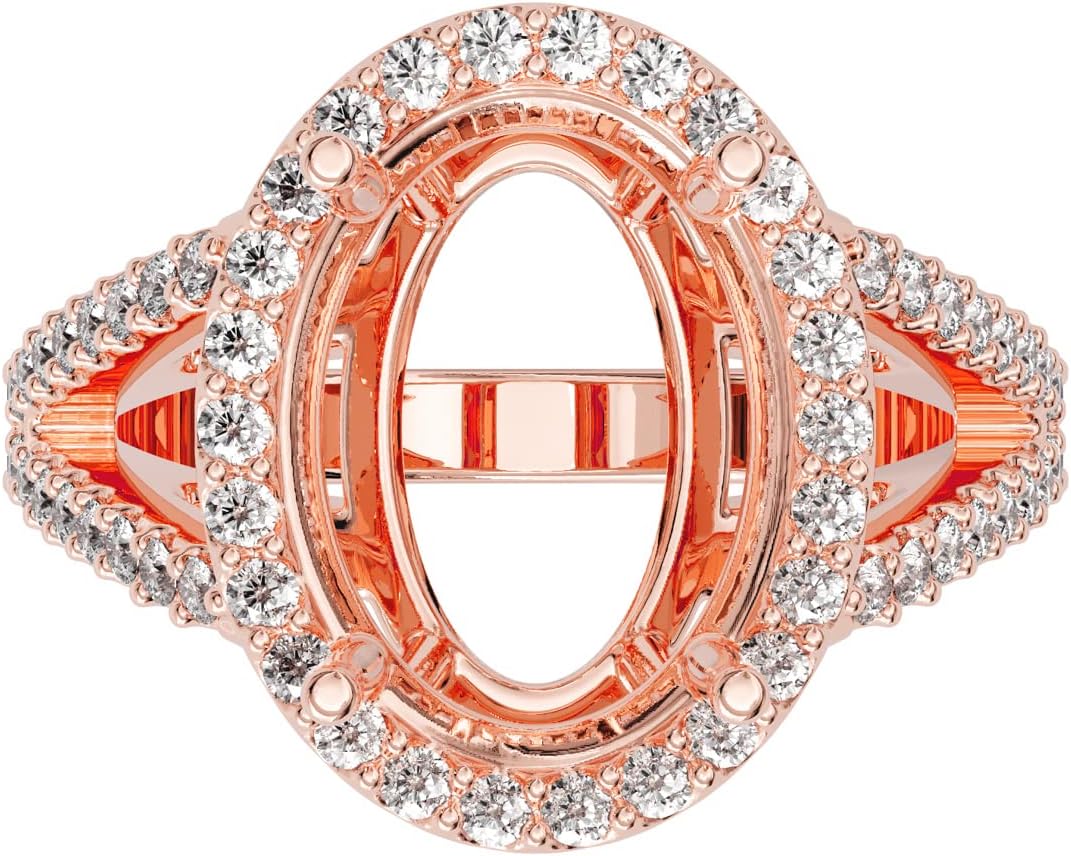 PEORA 14K Gold G-H/VS Lab Grown Diamond Semi Mount Ring Setting, Fits 12x10mm Oval Stone, 0.65 Carat total, Sizes 4 to 10