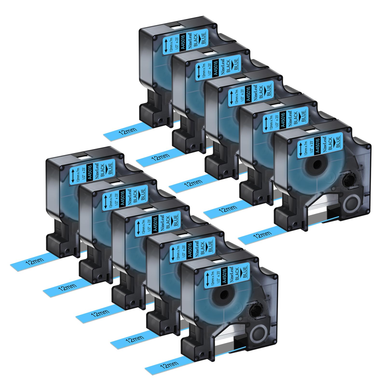NineLeaf 10 Pack Compatible with Dymo D1 Label Tape 45016 S0720560 A45016 Black on Blue 12mm x 7m for Dymo Label Maker Refills for Dymo LabelManager 160 280 210D 400 360D Label Maker