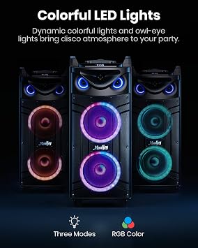 Moukey Karaoke Machine, Double Woofer PA System with 2 Wireless Microphones, Disco Lights and Echo/Treble/Bass Adjustment, Portable Bluetooth Speaker for Party, Support TWS/REC/AUX/MP3/USB/TF/FM