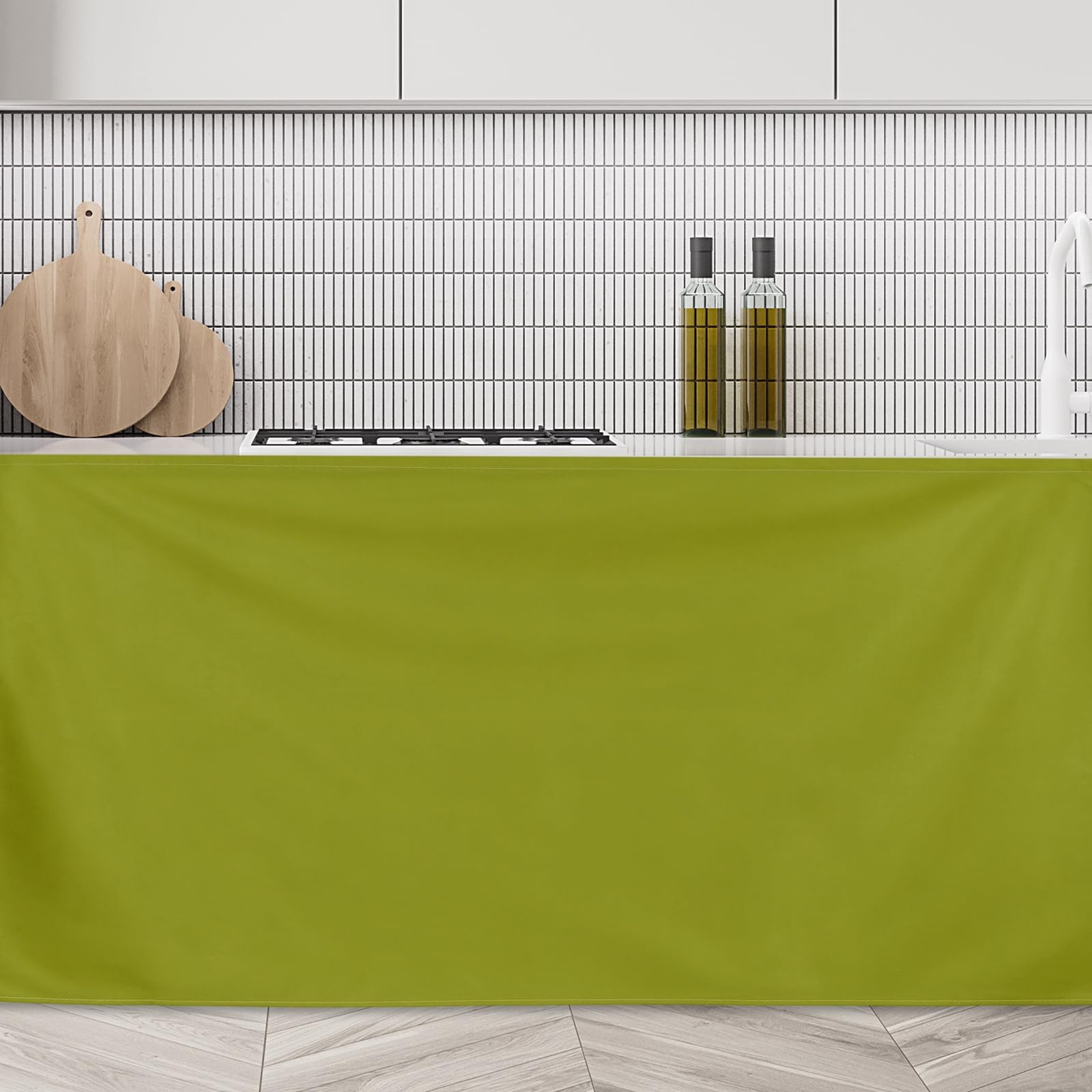 Rideaux courts pour placard et sous évier vert olive contre la saleté et la poussière