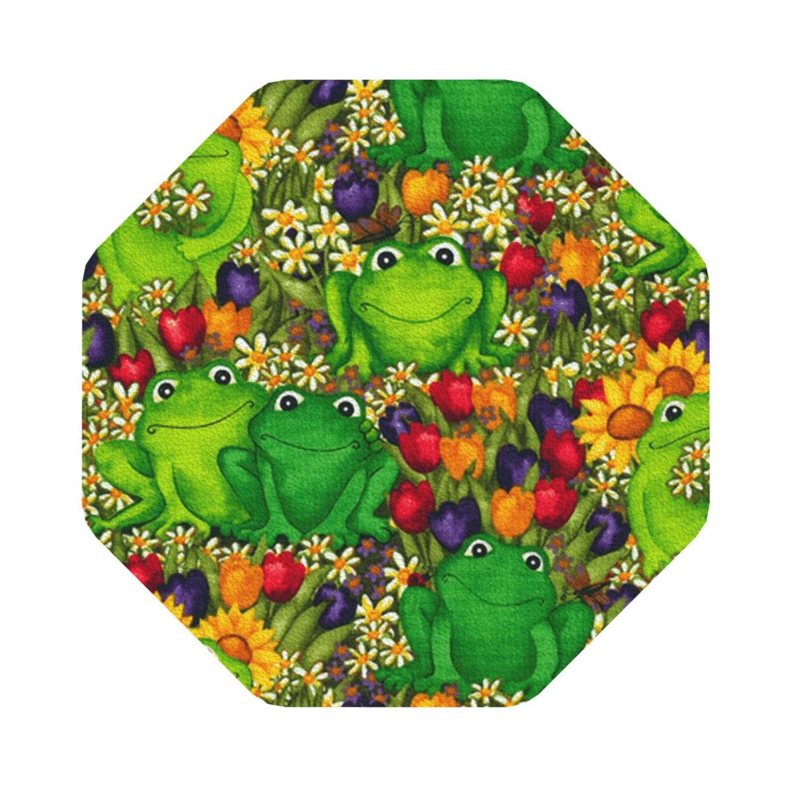 frog PU Leather Coasters Set of 6 Octagon Drink Coasters