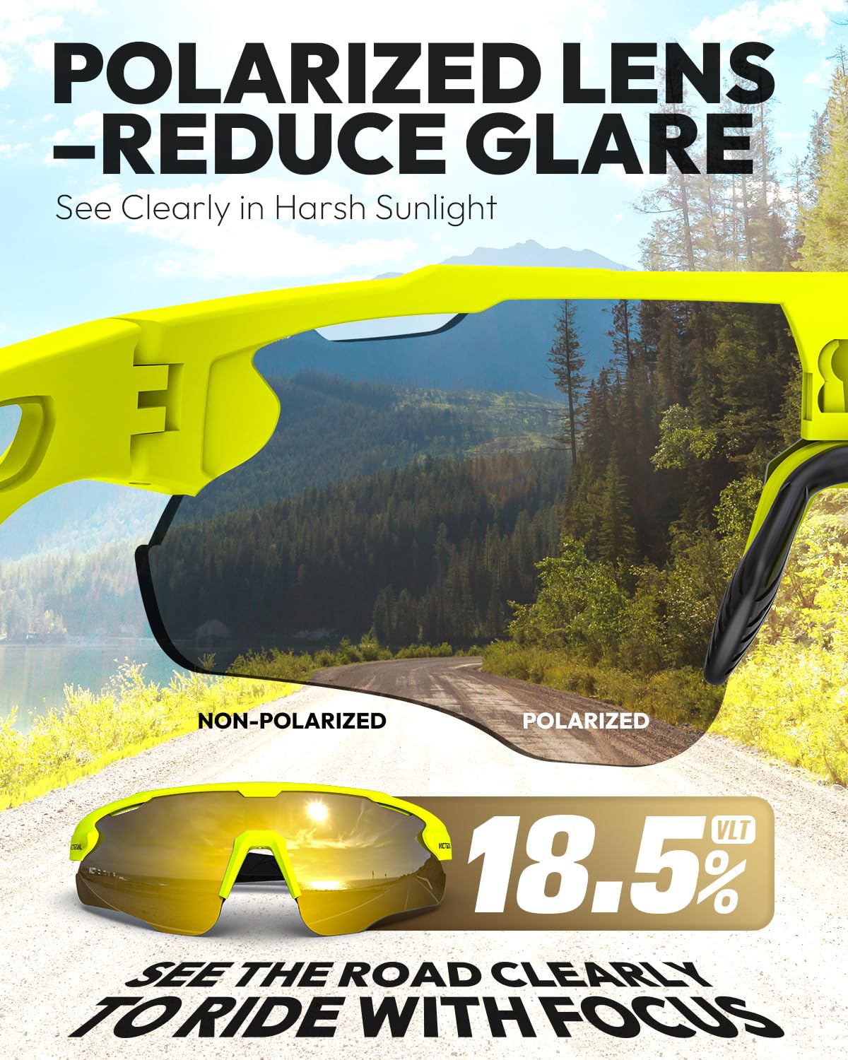 Victgoal Lunettes de cyclisme avec verres polarisés, protection UV400, anti-reflet, lunettes de soleil pour homme et femme, monture TR90, ultra légères, pour sports de plein air, cyclisme, course à