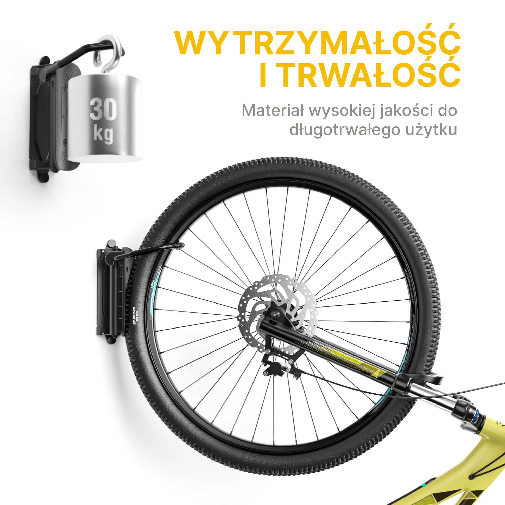 monTEK Obrotowy uchwyt ścienny na rower, wieszak na rower do garażu, uchwyt ścienny do rowerów, oszczędność miejsca, stabilny stojak na rower, pionowy stojak na rowery do 30 kg, 4 sztuki