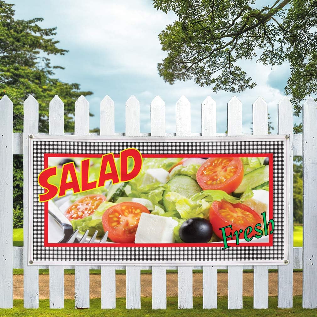 Vinyl Banner Multiple Sizes Salad Fresh Restaurant Cafe Bar Food & Beverage Outdoor Weatherproof Industrial Yard Signs Green 4 Grommets 16x40Inches