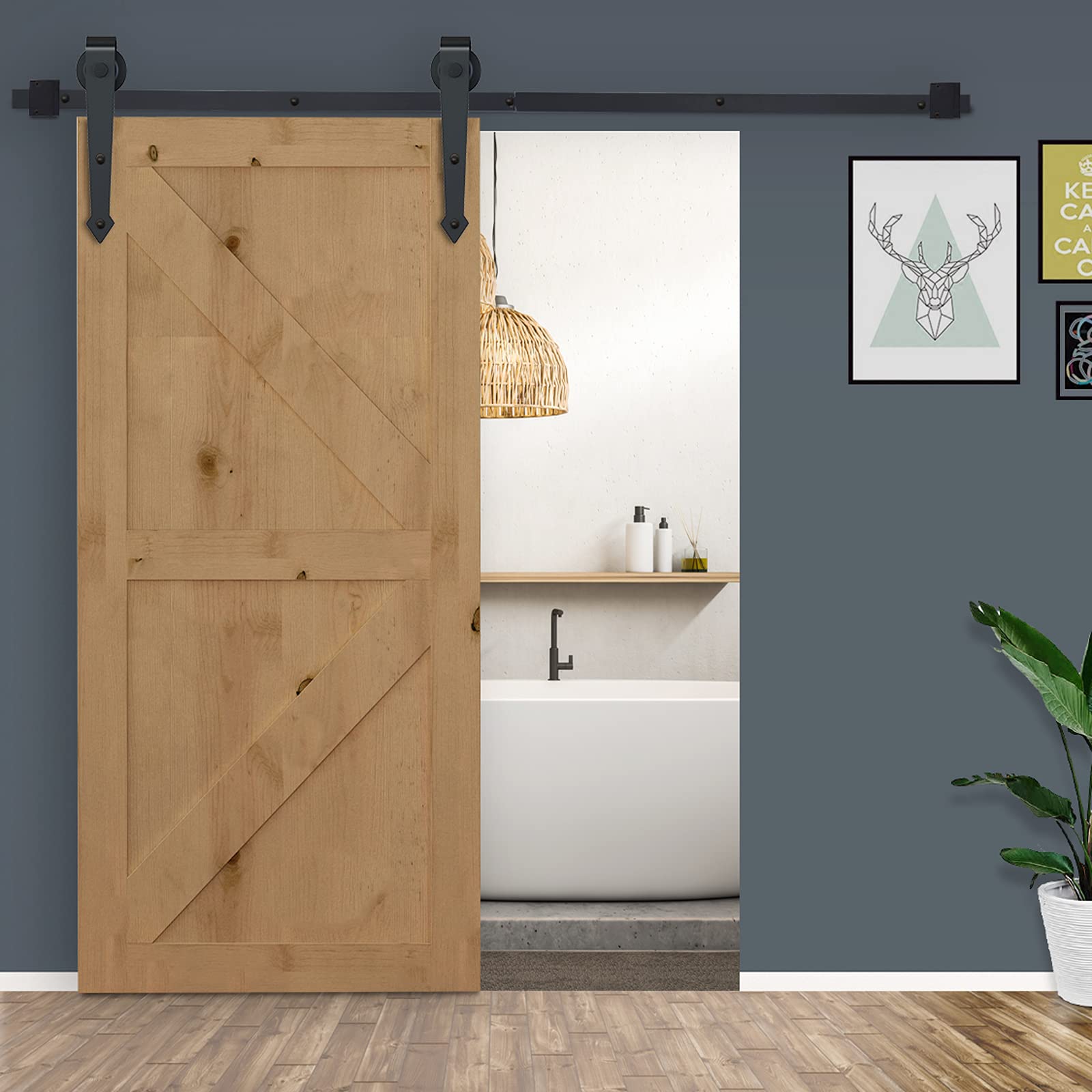 HOMCOM 200CM/6.6FT Kit per Porta Scorrevole Portata 100kg, Binario per Porta Scorrevole con Rotelle Stile Rustico, Nero