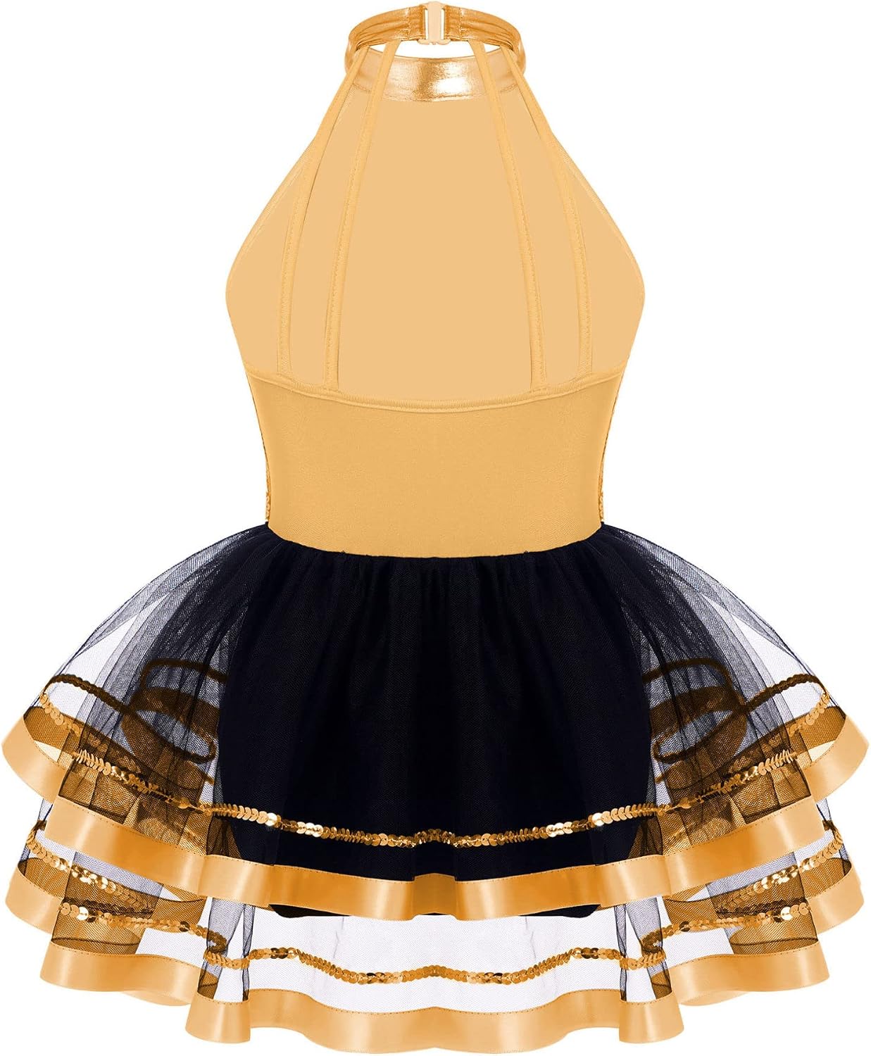 JEATHA Kids Girls Shiny Sequins Dance Dress Figure Skating Sleeveless Halter Tutu Leotard Dress Dancewear