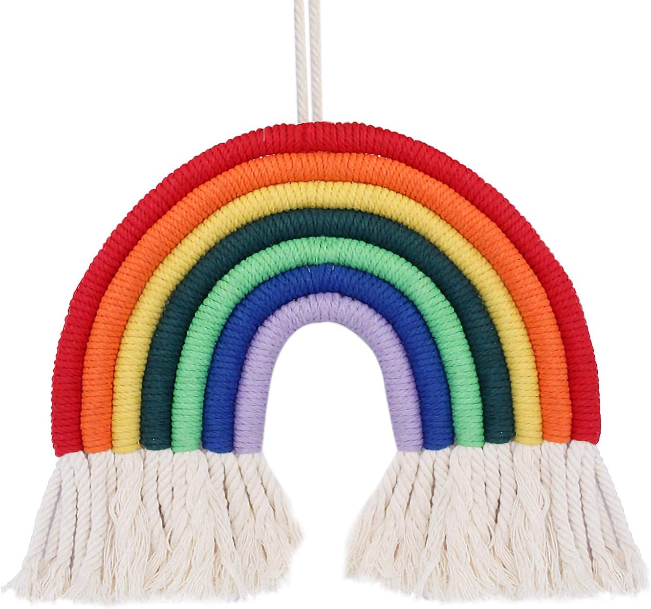 Macrame Rainbow Wall Hanging for Bedroom Nursery Baby Kids Rooms Playroom Colorful Small Tapestry Rope Woven Tassel Art Home Decor Handmade Craft Gift