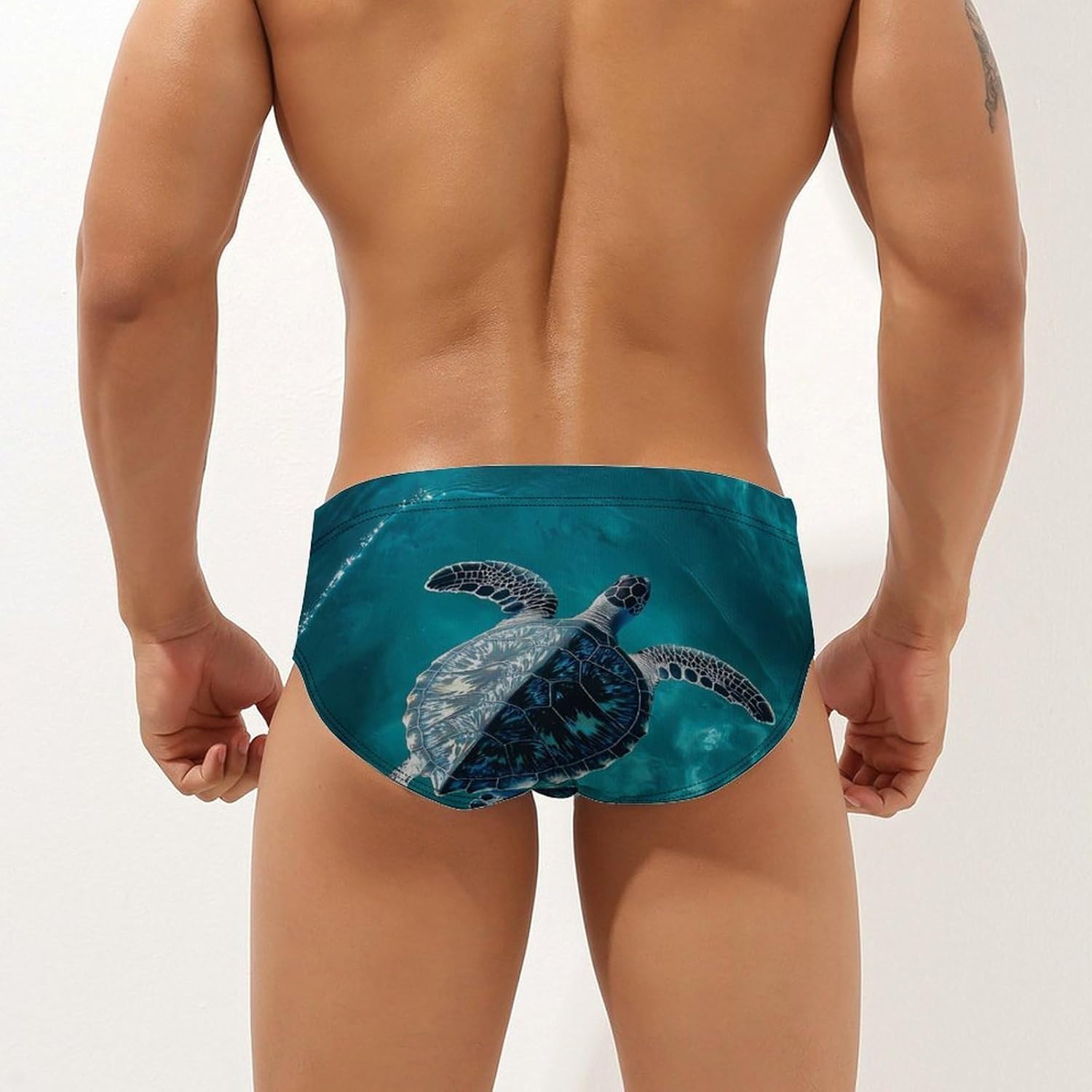 Cute Turtle Men's Swimsuit Brief Sexy Bikini Briefs Retro Printed Swimwear Quick Dry Swimming Trunks 3X-Large