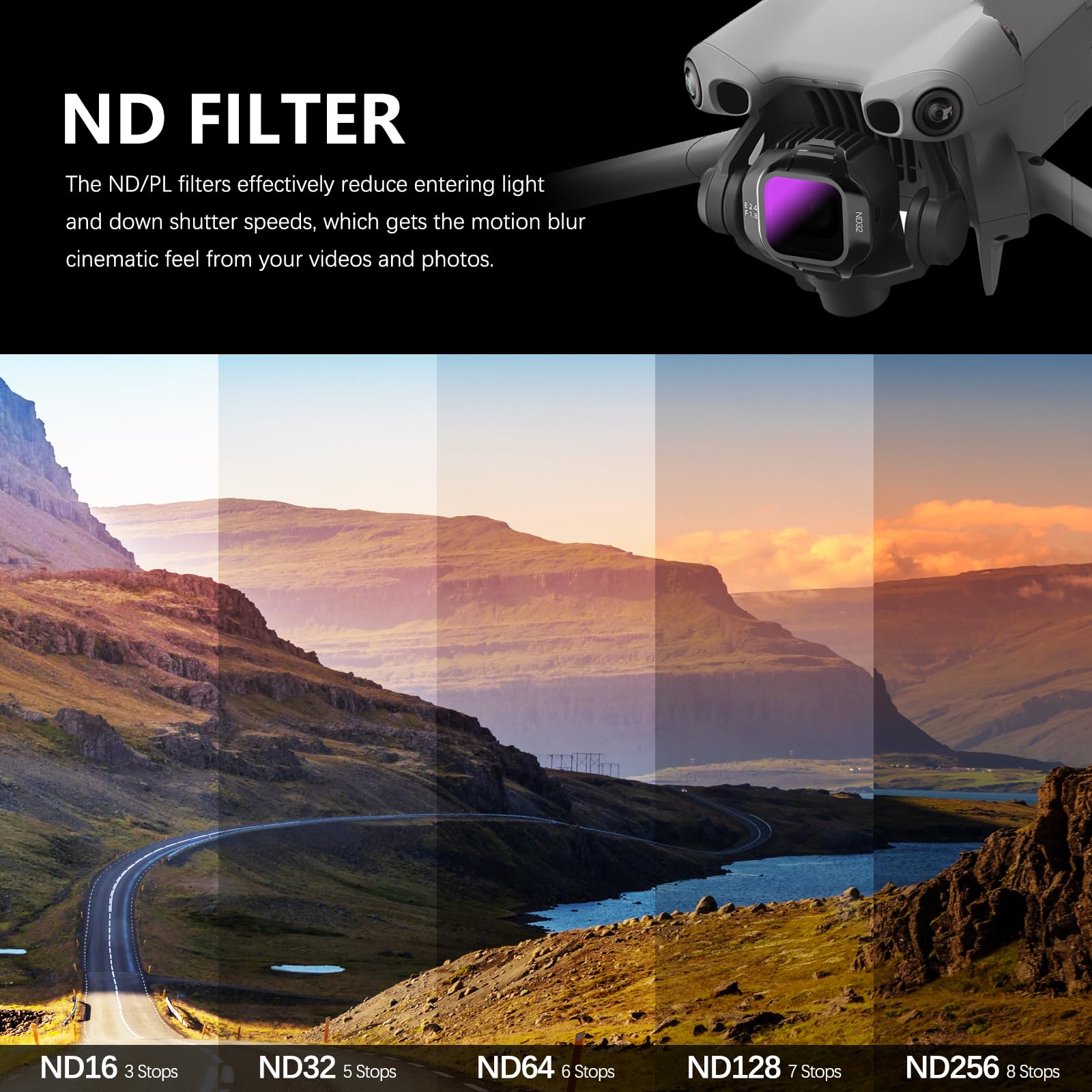 FPVtosky Mini 5 Pro ND Filter Set, ND-Filter multi-strato, Set di filtri CPL per accessori DJI Mini 5 Pro, 6 pezzi (CPL, ND16, ND32, ND64, ND128, ND256)