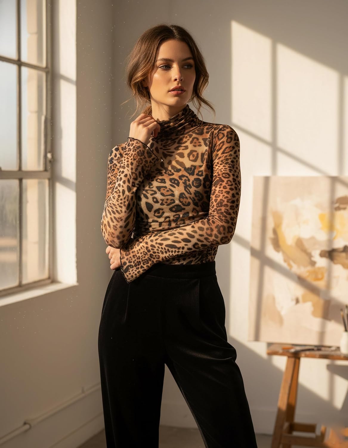 Women's Sexy Bodysuit for Outfits: Mock Turtle Neck Long Sleeve Body Suit - Mesh Sheer Ruched Going Out Bodysuits - Image 5