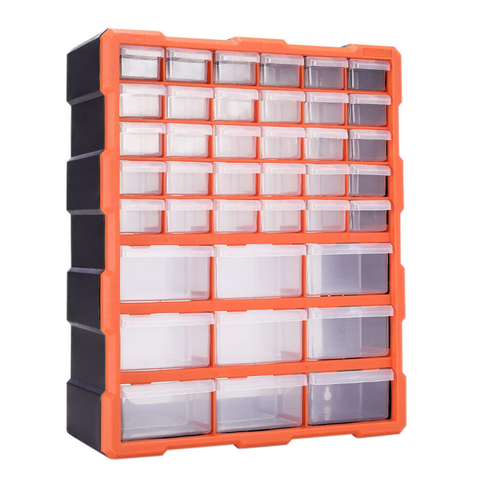 DIY Tool Bits Storage Organiser, 39 Multi Drawers Plastic Cabinet Box for Garage Workshop, Small Parts Hardware and Craft Cabinet Orange Wall Mount​