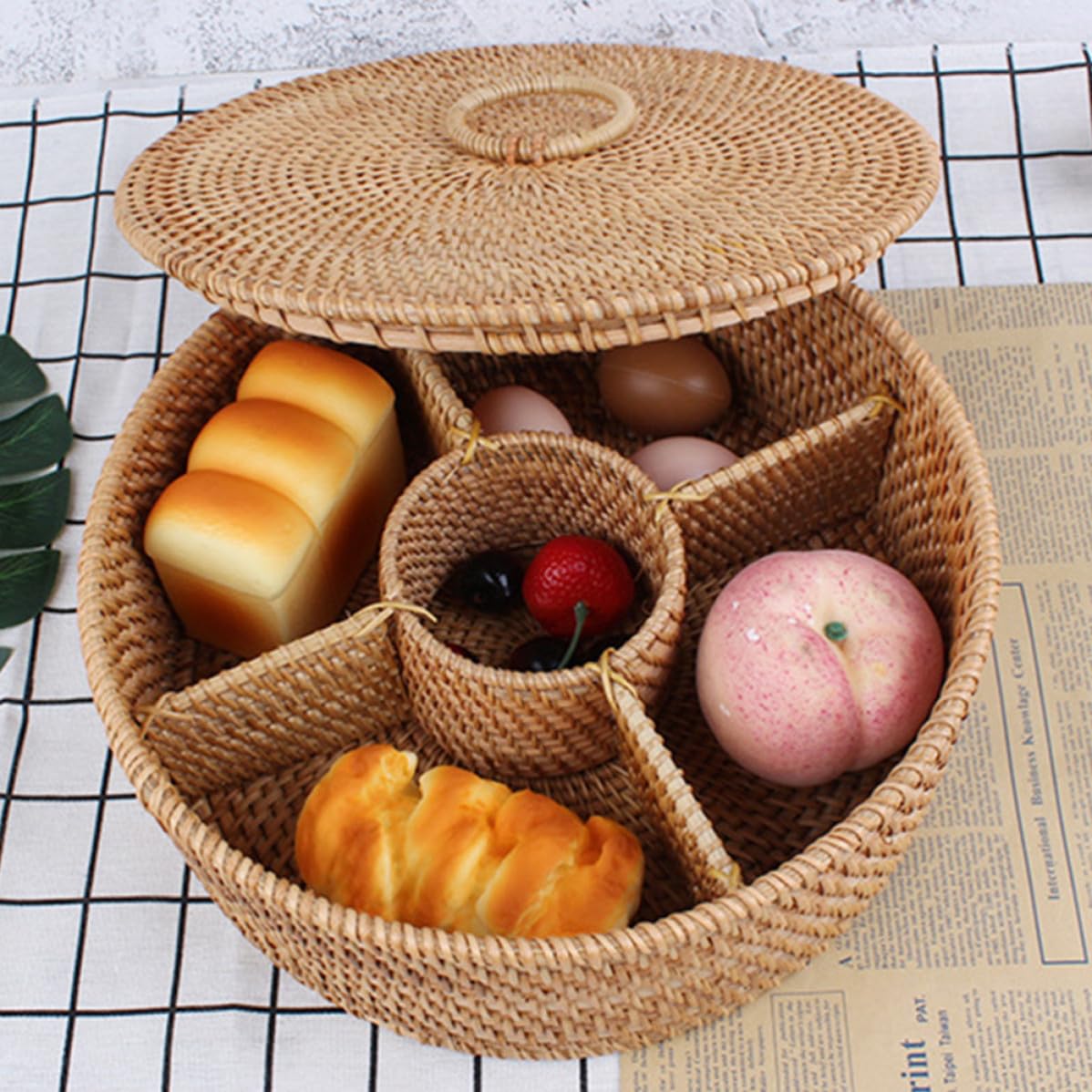 Happyyami Cesto in Legno Marrone con Coperchio, Raffinata Lavorazione senza Sbavature, Stile Vintage per Conservare Snack e Dolci in Casa