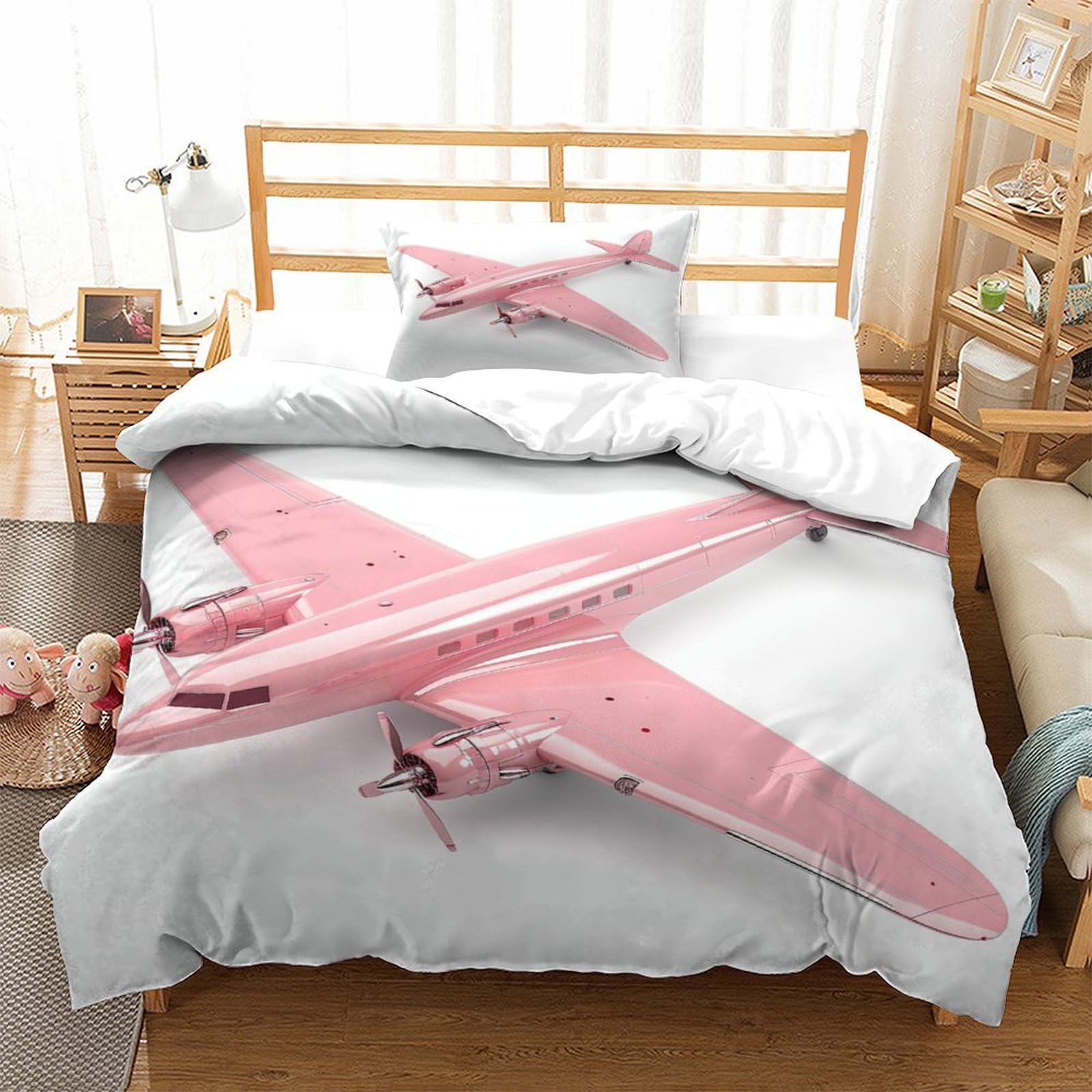 P1S9U7W5Y 3D Printed Retro Airplane Duvet Cover Set 3pcs Microfiber Aircraft Bedding Set Single（135x200cm）