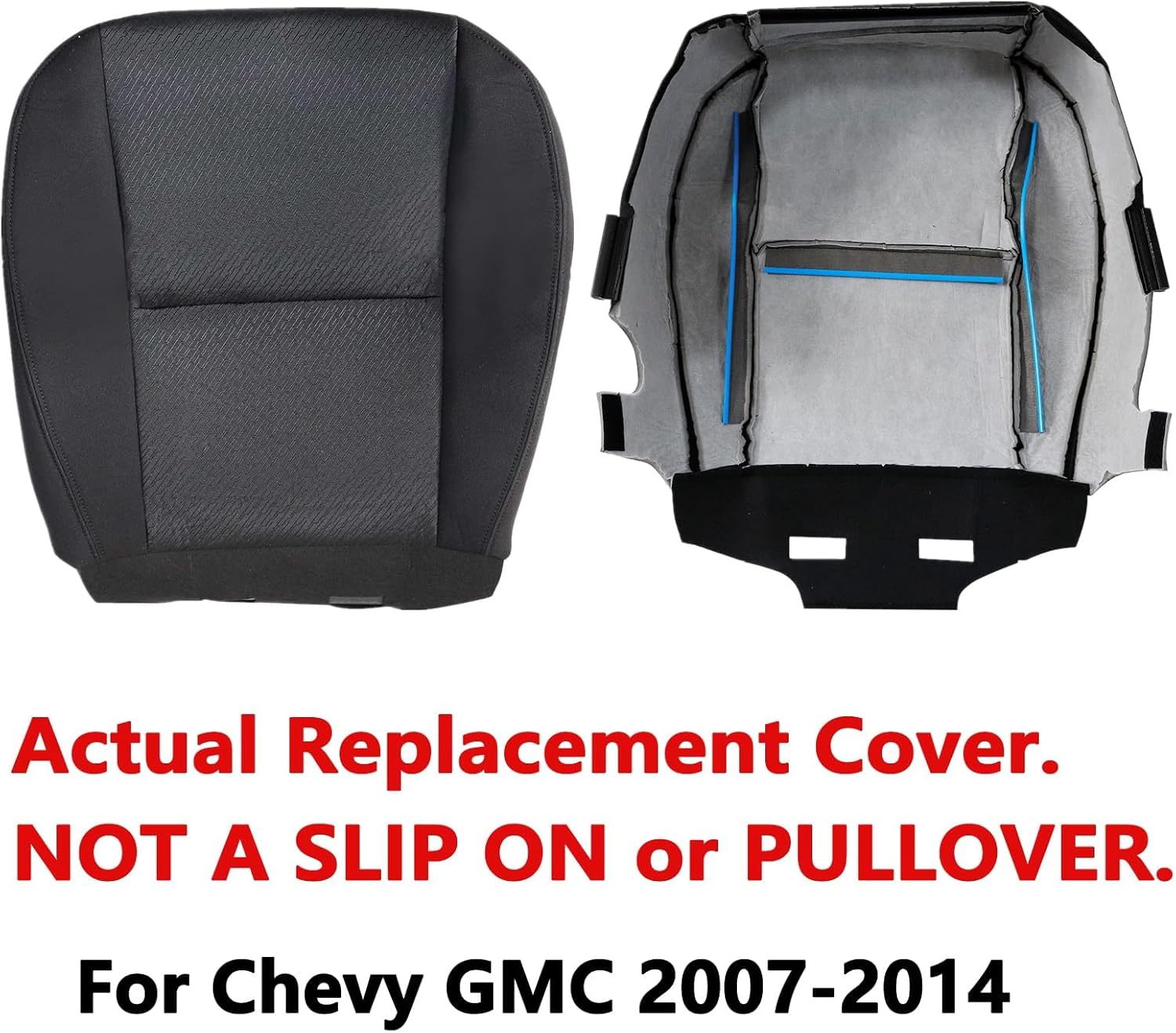 SecosAutoparts Driver & Passenger Side Bottom & Top Replacement Cloth Seat Covers Black Compatible with Chevy Silverado GMC Sierra Tahoe Suburban Avalanche Yukon 1500 2500HD 3500HD 2007-2014