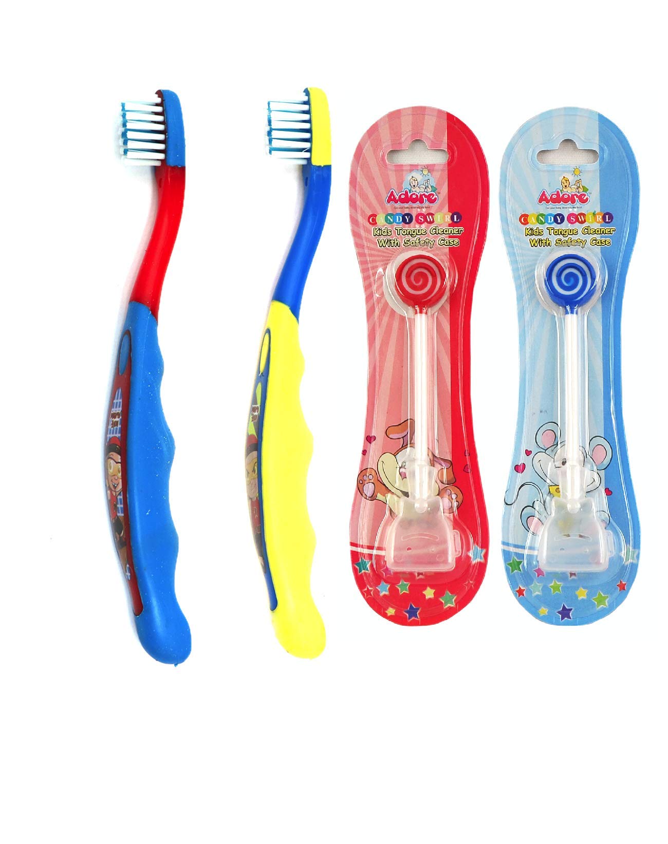 Adore Kids Toothbrush with Cap and Tongue Cleaner Combo (Multi-Color, Pack of 4) (B081Y2M1RZ) Amazon Price History, Amazon Price Tracker