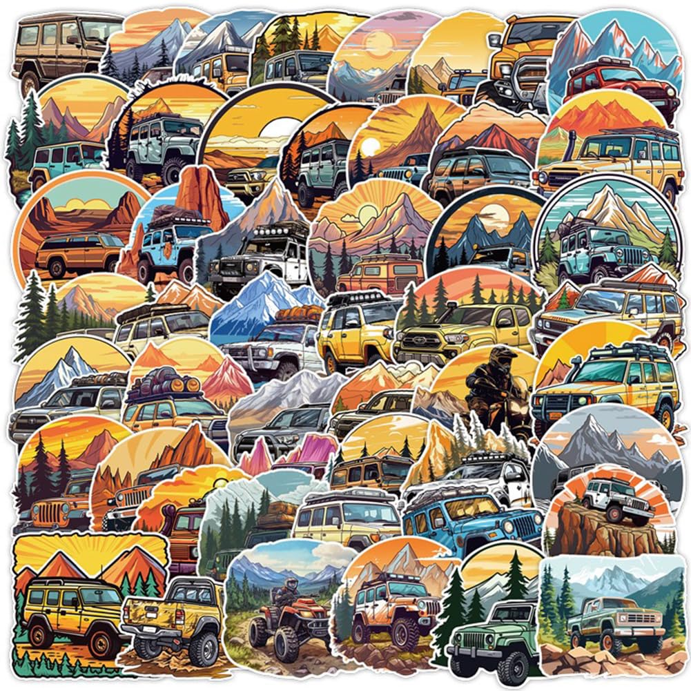 Off-Roader SUV Stickers |50Pcs Outdoor Travel Waterproof Vinyl Decals for Bike Water Bottles Laptop Bicycle Refrigerator Cup Luggage Computer Mobile Phone Skateboard