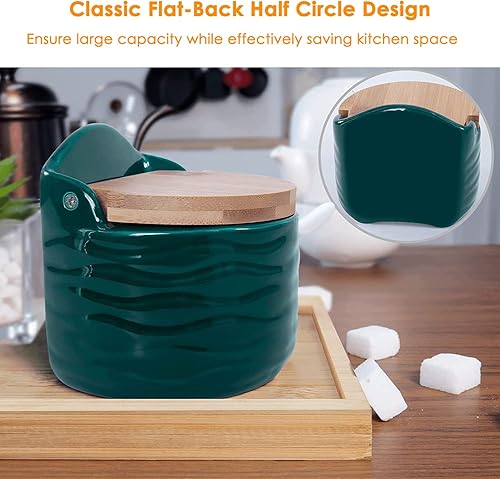 Miniatura 2 de Contenedor de azúcar, azucarero de cerámica con tapa y cuchara, bodega de sal, tarro de azúcar, caja de sal, recipiente de sal con tapa para el