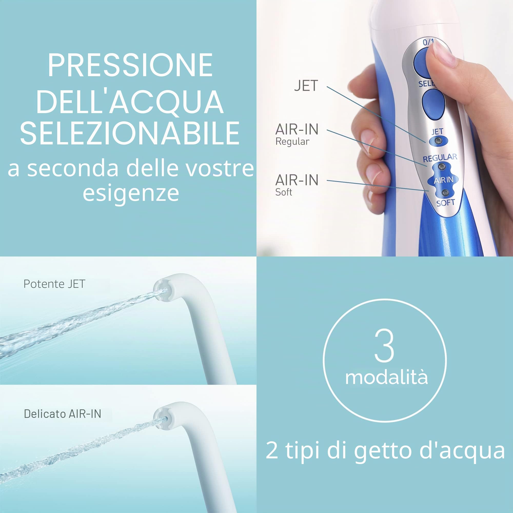 Panasonic - EW1211W - Irrigatore Orale Ricaricabile Dentacare, Bianco/Blu, Confezione da 1