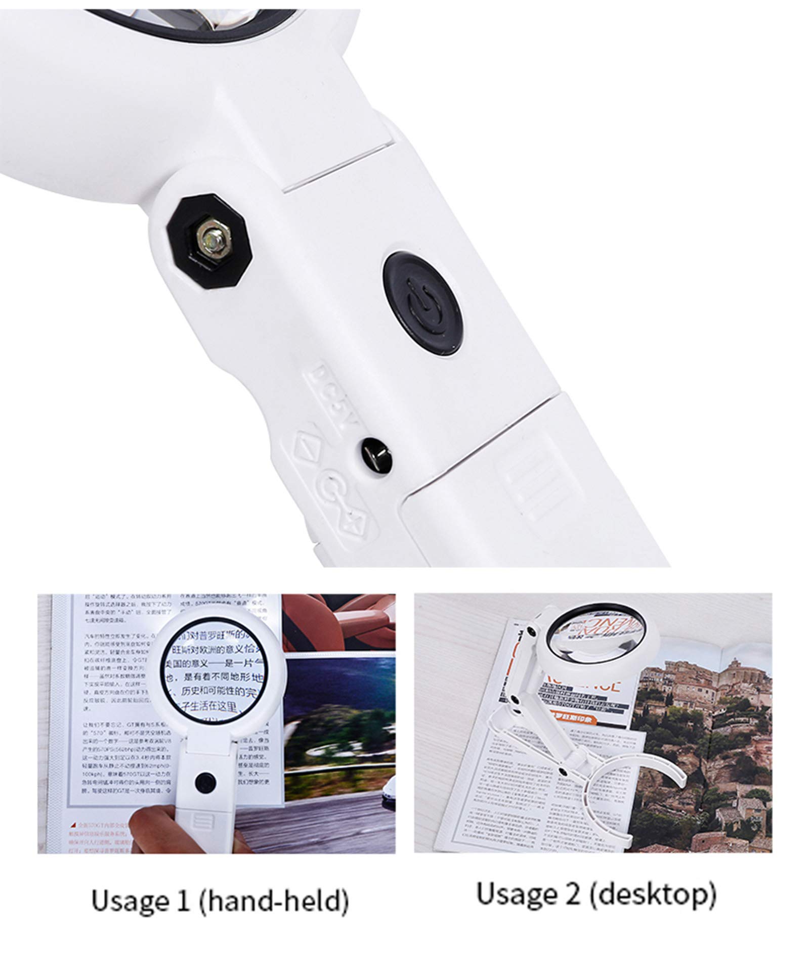 Lupa de Escritorio portátil con 6 Luces LED y Mango Plegable, Lente de Aumento Recargable 7X para Lectura, Costura, Pasatiempos, reparación de Joyas, Punto de Cruz, Manualidades.