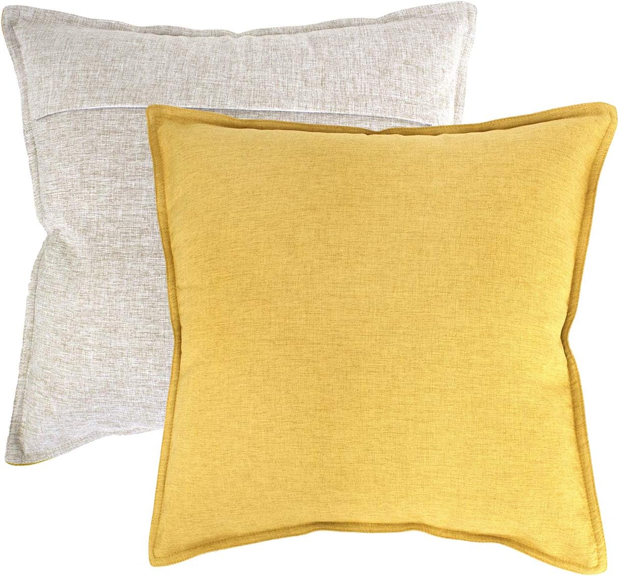Fennco Styles Contemporary Neutral Solid Textured Reversible Two-Tone Decorative Throw Pillows 18 x 18 Inch, Set of 2 - Mustard Throw Pillow for Couch, Bedroom and Home Décor