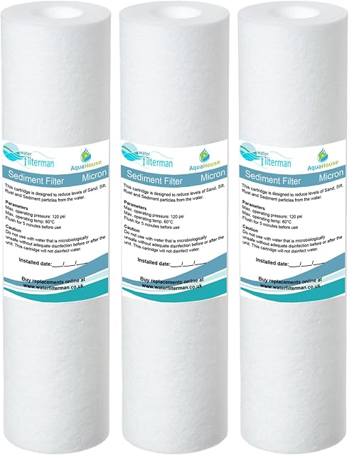 3X AquaHouse 10" Sediment Water Filter Cartridge for Reverse Osmosis, Water fed Pole & Partictle Filtration, fits Standard 10" Filter housings - 5 Micron