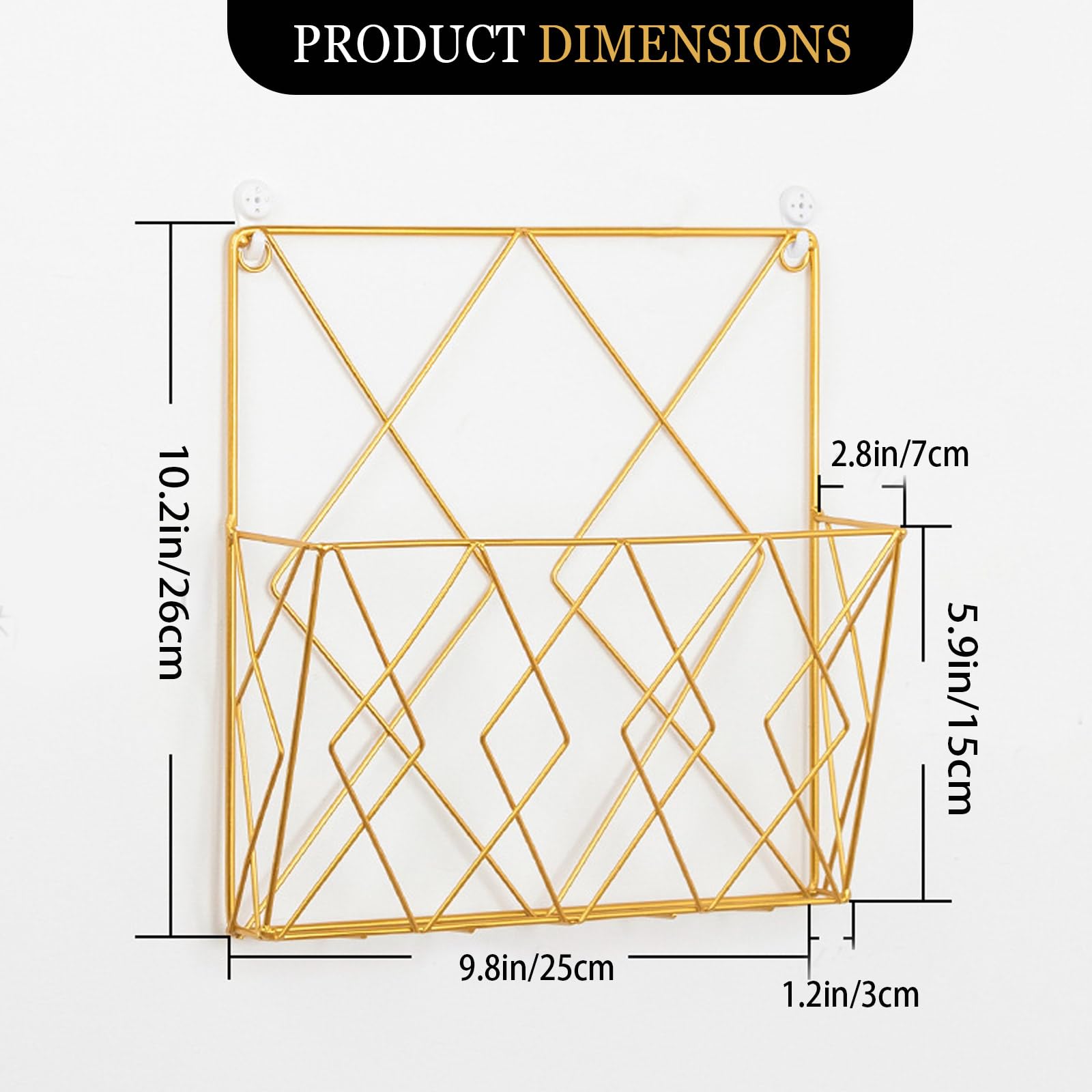 kumet Wall-Mounted File Organizer, Metal Wall File Holder, Magazine Rack, Space-Saving Design, Ideal for Home Office, Workspace, and Study Room Organization (Gold)