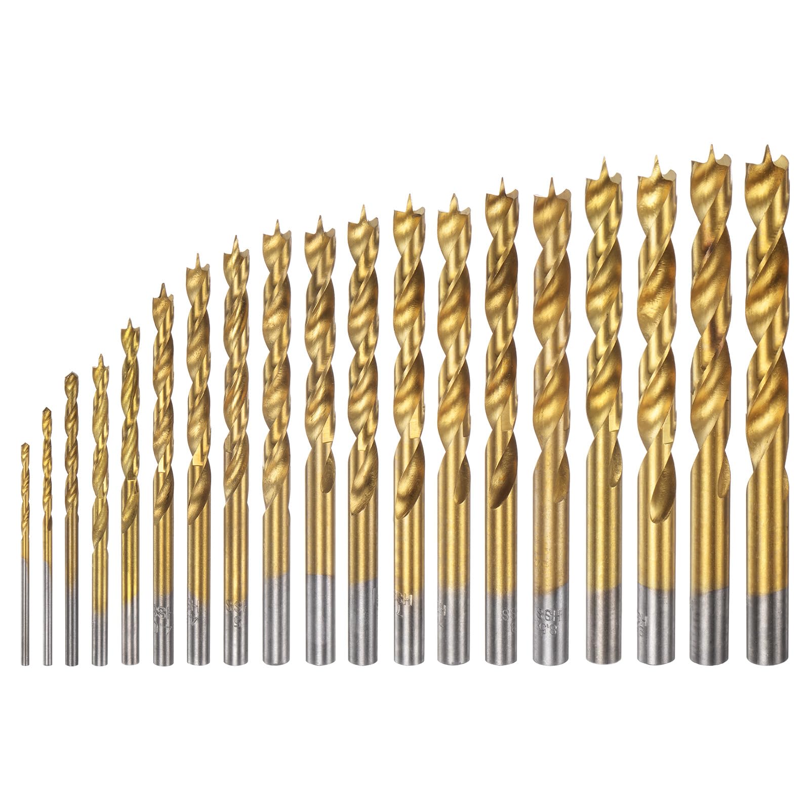HARFINGTON 19pcs Brad Point Drill Bit Set 1.5mm-10.5mmDia Straight Round Shank Drill Metric Brad Point Spiral Twist Drill Bits for Carpenter