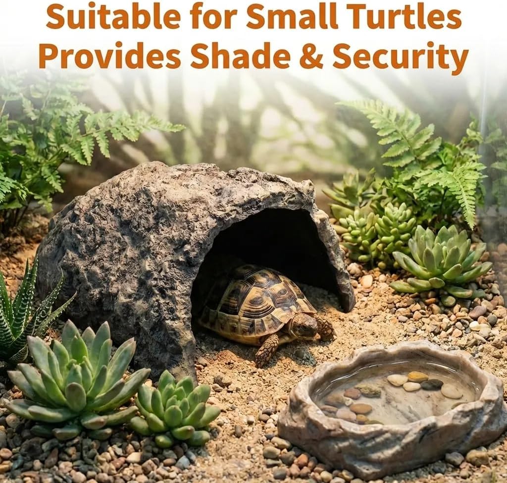 Large Size Rock Cave Habitat Hideout for Reptiles & Amphibians, Terrarium & Aquarium Decor, Perfect Hide Cave for Bearded Dragons, Lizards, Snakes, Turtles, Geckos, Tortoises & Small Animals