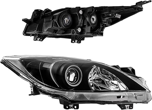 Miniatura 8 de Torchtree Conjunto de faros delanteros para Mazda3 2010-2013, lente transparente reflectante transparente, carcasa negra, conjunto de faros de