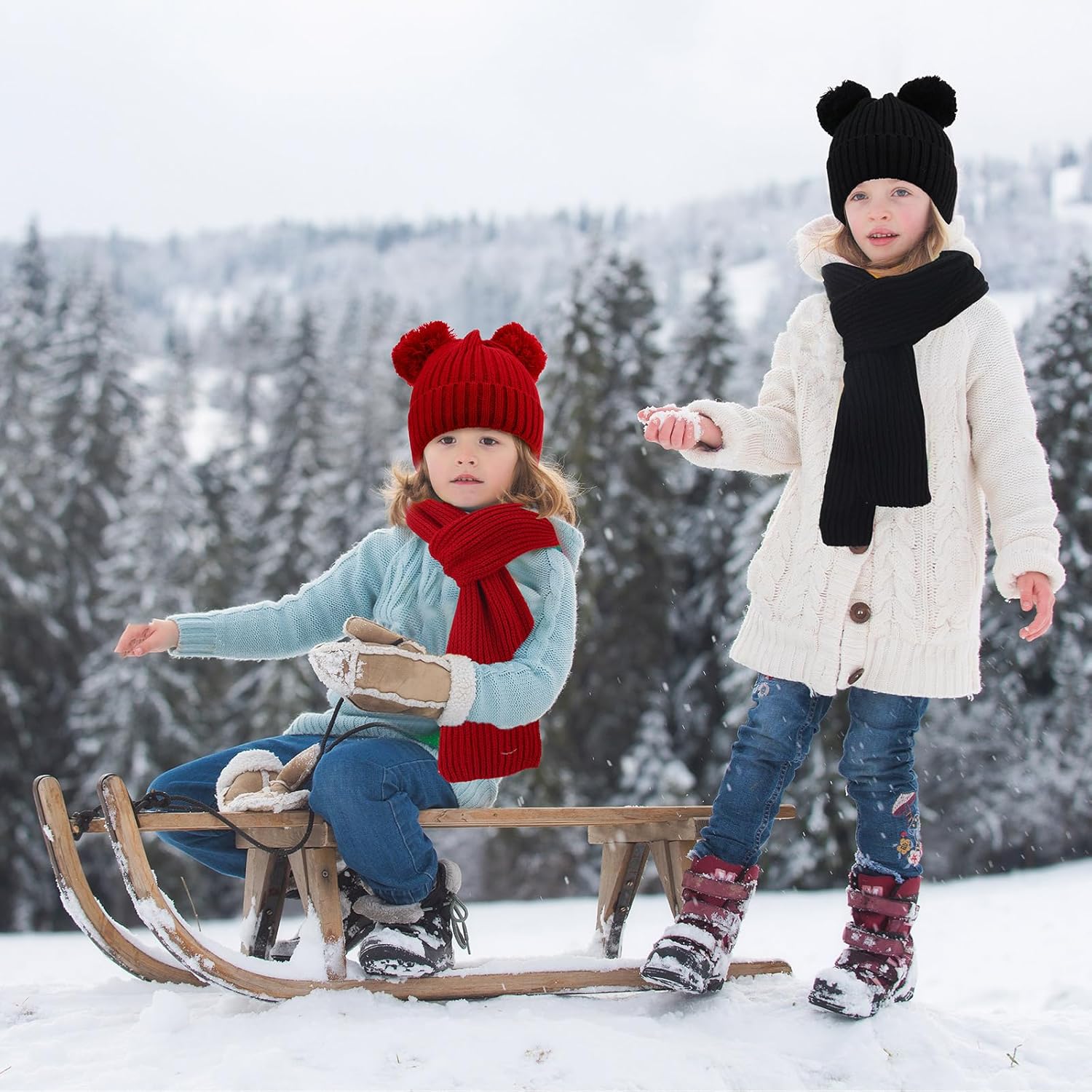 Geyoga 12 Pcs Toddler Winter Hat Gloves Scarf Winter Warm Set Kids Knit Beanies Long Scarf Gloves for Boys Girls Ages 2-8 - Image 5