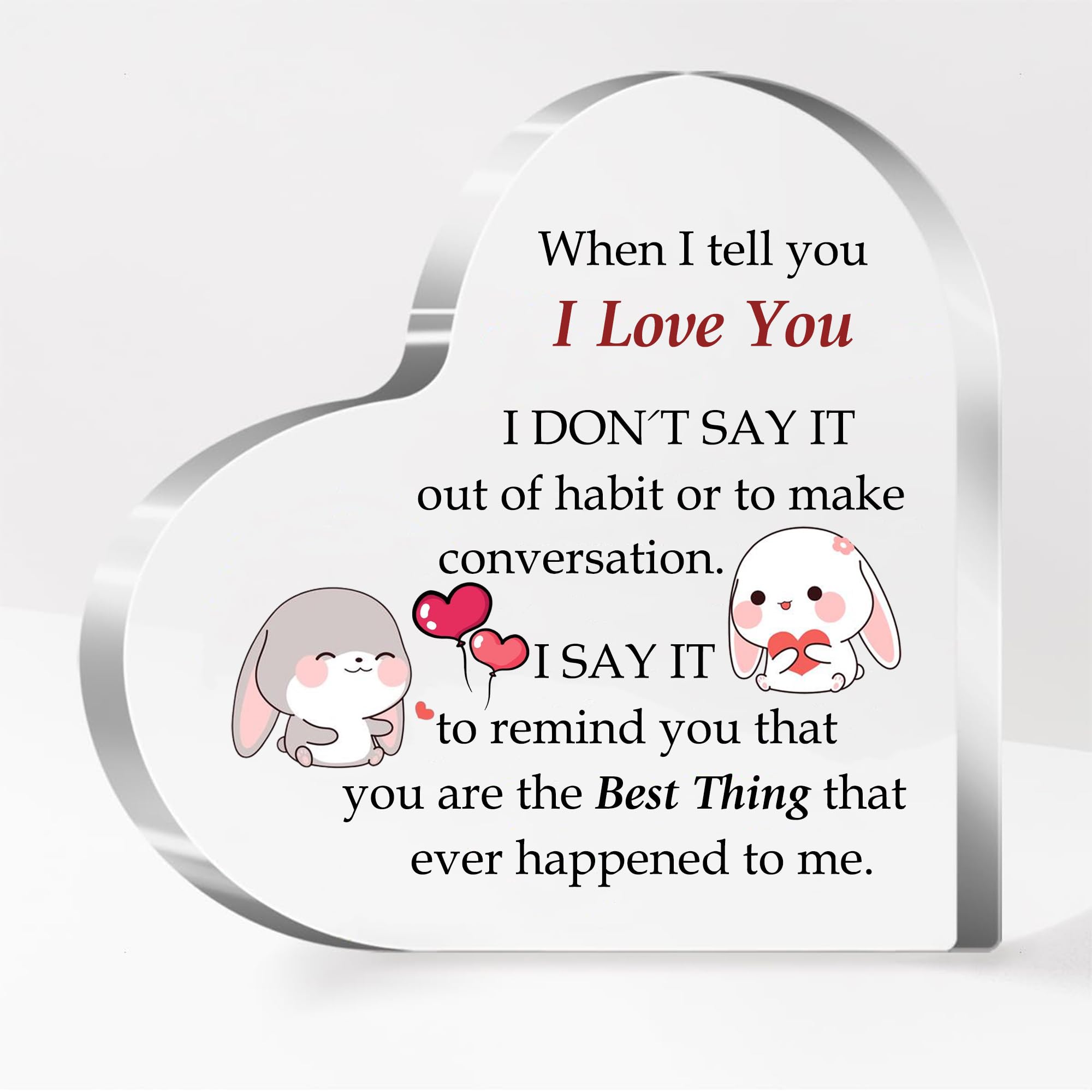 Wife Gifts Acrylic Heart Plaque Ornaments Husband Gift for Him Her Women Men Valentines Day Couples Present Desk Signs Girlfriend Boyfriend Engagement Soulmate Wedding Anniversary (I Love You)