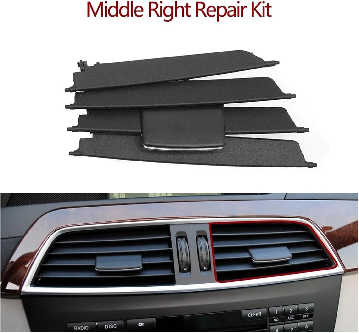 Front Central Dashboard Air Conditioning Middle Ac Vent Grille Repair Kit | Compatible With Mercedes Benz C Class W204 2011-2014 204830615(SilverA Right)