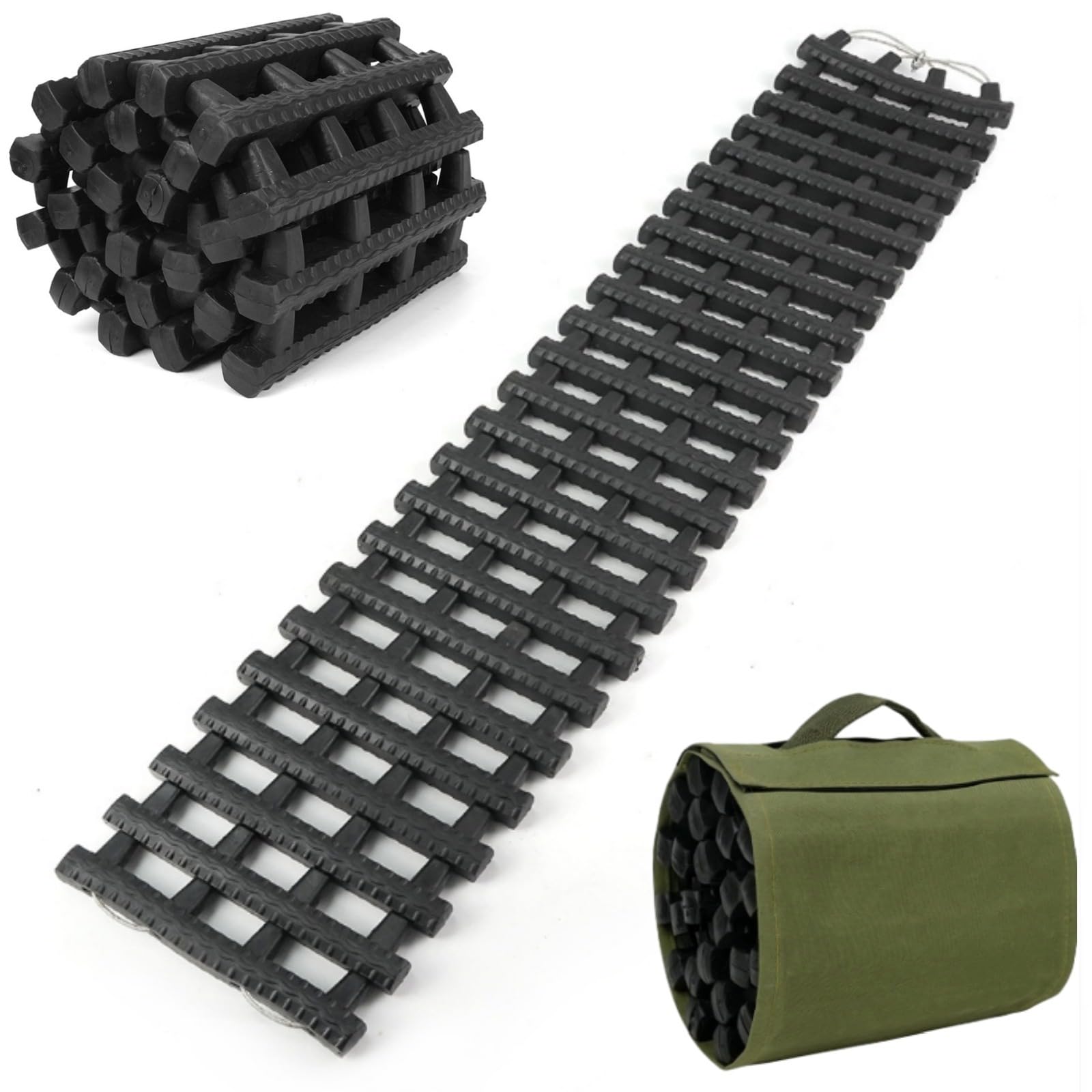 Auto Anfahrhilfe 100 x 21 cm Traktionshilfe Schwerlast Gummi Anfahrtshilfe Set Traktionsmatte mit Tragetasche Schwarz Wohnmobil Sandbleche für KFZ Auto Winter，auffahrkeile für wohnmobil.