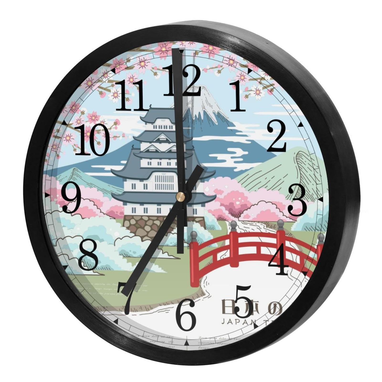 Horloge murale silencieuse sans bruit pour retrouver le sommeil avec paysage japonais