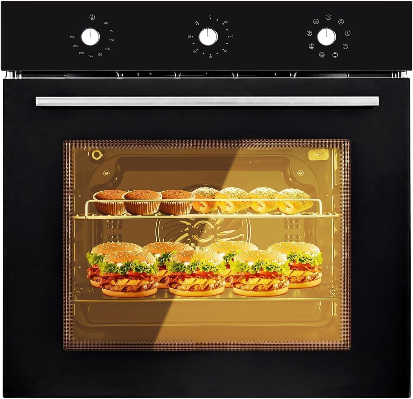 24" Single Wall Oven, 2.5 Cu.Ft Built-in Electric Oven with 8 Cooking Modes, Stainless Steel Convection Wall Oven with Removable Door, Mechanical Knob Control