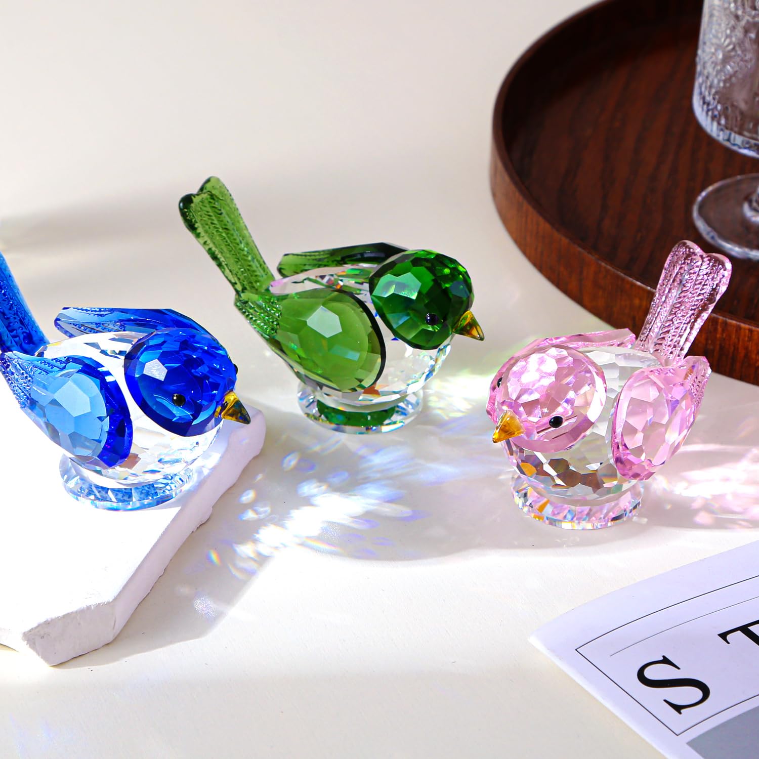 Figura de pájaro de cristal, escultura decorativa de cristal, decoración coleccionable para el hogar (azul)