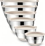 Umite Chef Mixing Bowls with Airtight Lids, 6 Piece Stainless Steel Metal Bowls, Measurement Marks & Colorful Non-Slip Bottoms Size 7, 3.5, 2.5, 2.0,1.5, 1QT, Great for Mixing & Serving