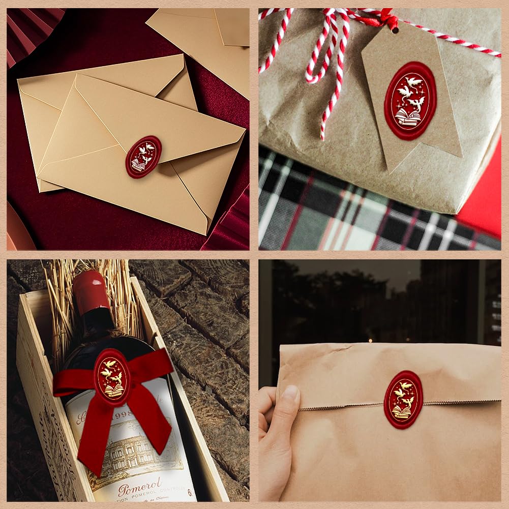 Dragon Wax Seal Stamp Replaceable Envelopes DIY Seal Stamp Magic Book Retro Oval Brass Head Wooden Handle for Embellishment Gift Wrap Birthday Party Card Wine Packages Back to School