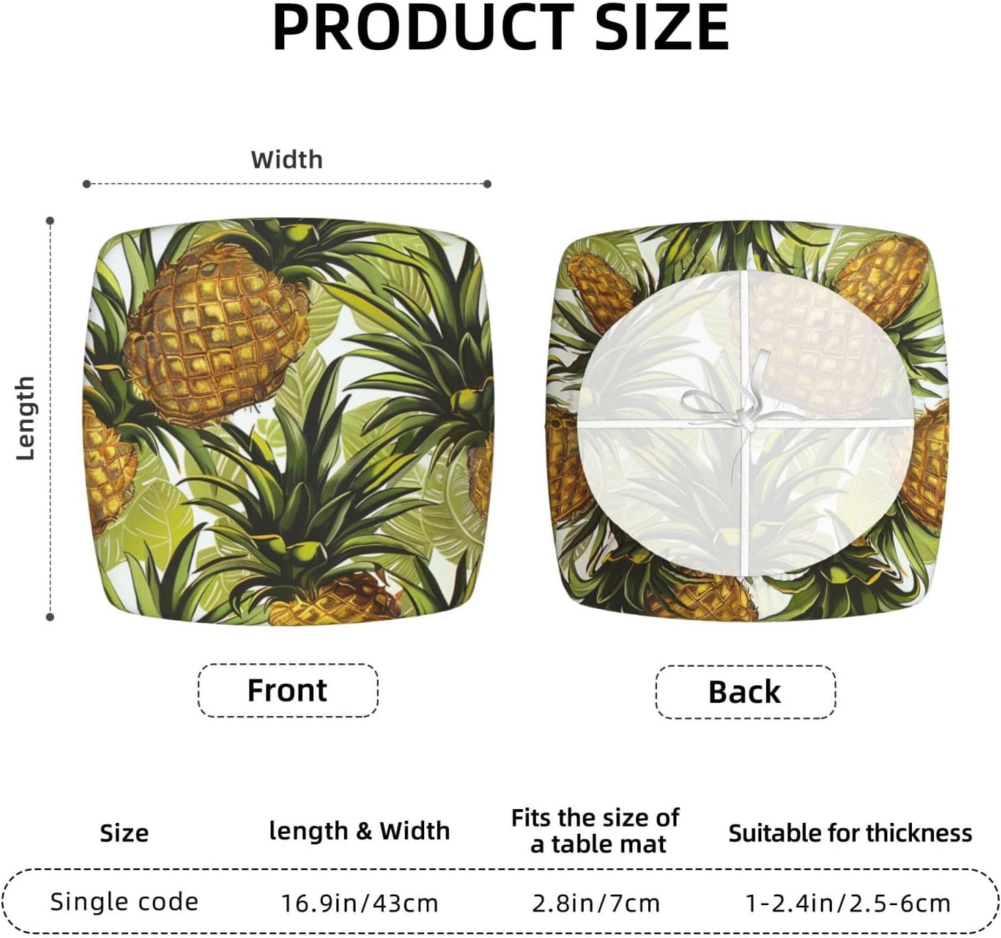 Exotic Tropical Pineapples Print Square Cushion Covers 6 Pcs Set Elastic Non-Slip Seat Cushion Slipcovers Pet Furniture Protectors for Chair, Sofa