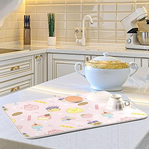 Miniatura 6 de Cute Dessert Rabbit Donut Bubble Tea Peach Dish Mat Washnable Absorbent Kitchen Mat For Counter Drying Mats For Countertop Tapete Para Cocina 16'' x