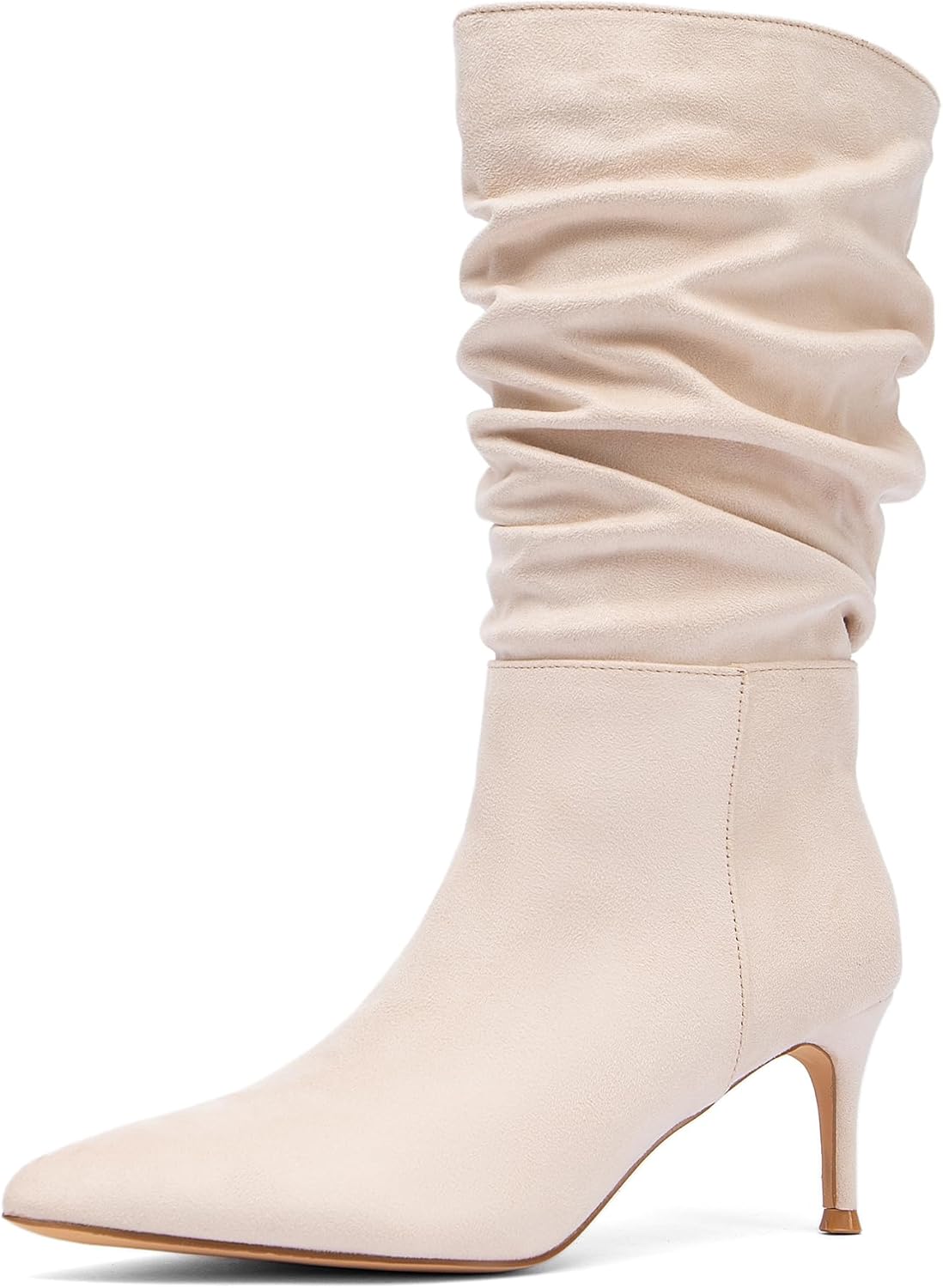 NEWBELLA Women's Stacked Mid-Calf Boots - Casual Pointed Toe Booties with Stiletto Heel for Fall Winter & Everyday Wear